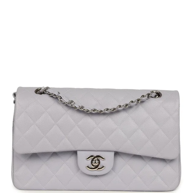 Chanel Medium Classic Double Flap Bag Light Purple Caviar Silver Hardware in Purple Caviar leather from Madison Avenue Couture