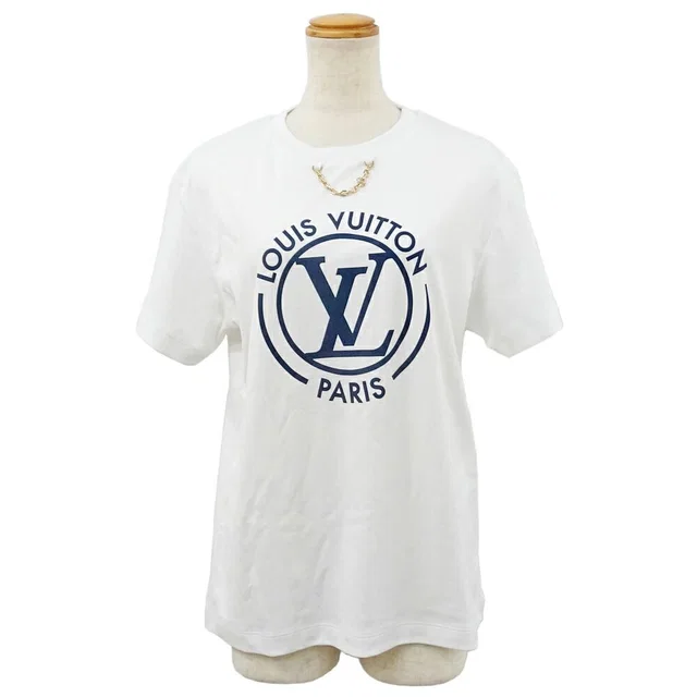 T-Shirt Flocked LV Cotton White Blue in White from The Reluxe