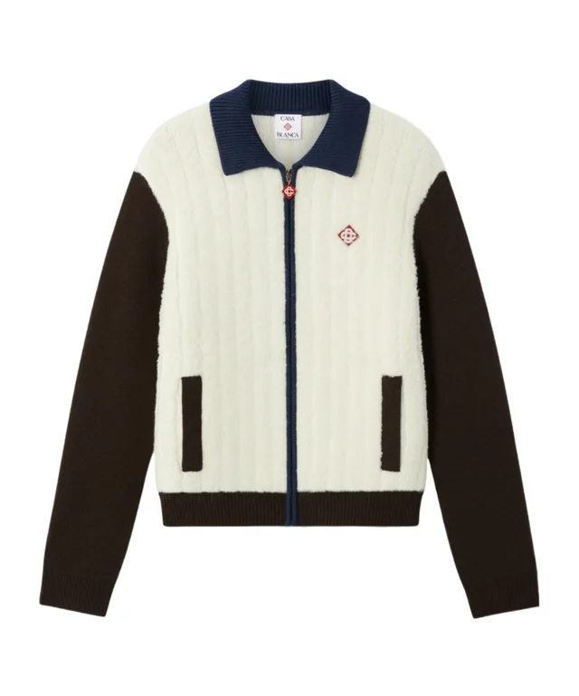 Colour‑block zip‑up knit bomber jacket, image 1 of 1 from SENSER