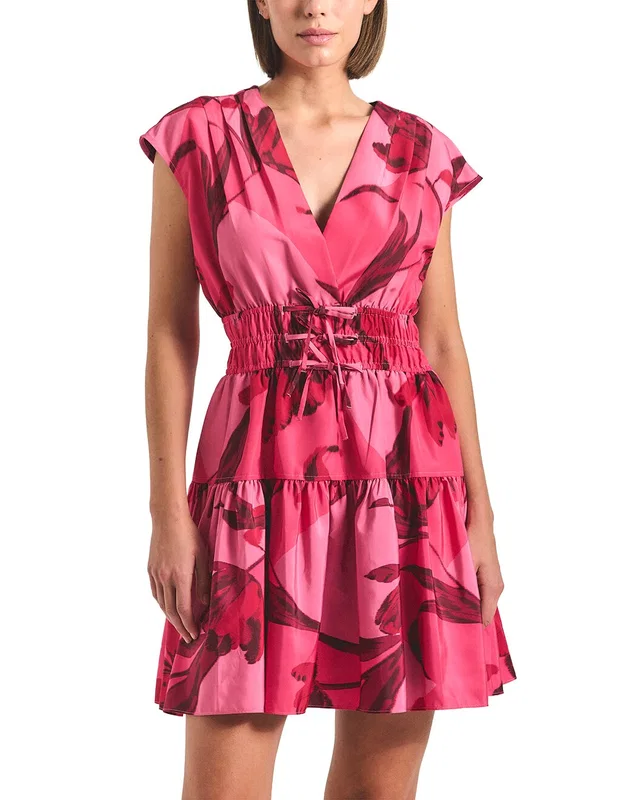 Derek Lam 10 Crosby Lunette Printed Faille Bubble Hem Dress in https://asset2.ruecdn.com/images/sw/141557/1415574158_RLSW_pink multi.jpg, image 1 of 1 from Rue La La