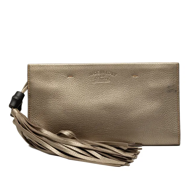 Brown Gucci Metallic Calfskin Bamboo Tassel Clutch in Brown Calfskin from Designer Revival