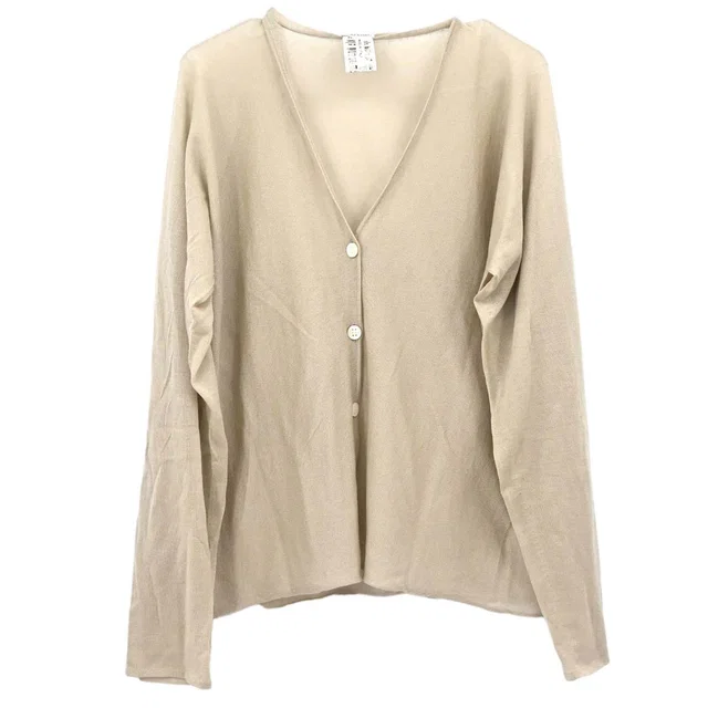 Hermès Long Sleeve Sheer Cardigan Beige #XL in Beige Cashmere from AMORE Vintage Tokyo