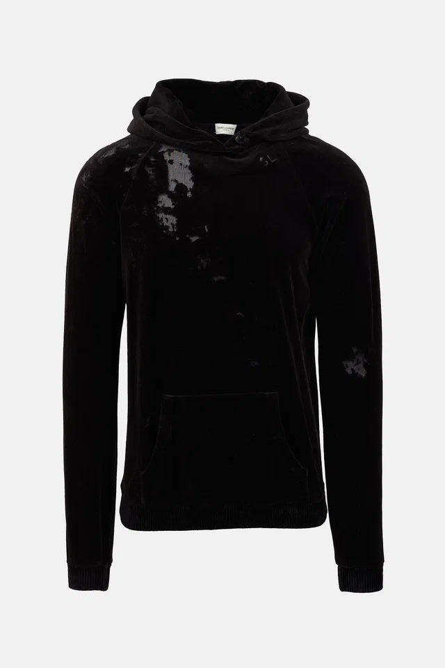 Saint Laurent Distressed Velour Hoodie in Velvet from VSP Consignment