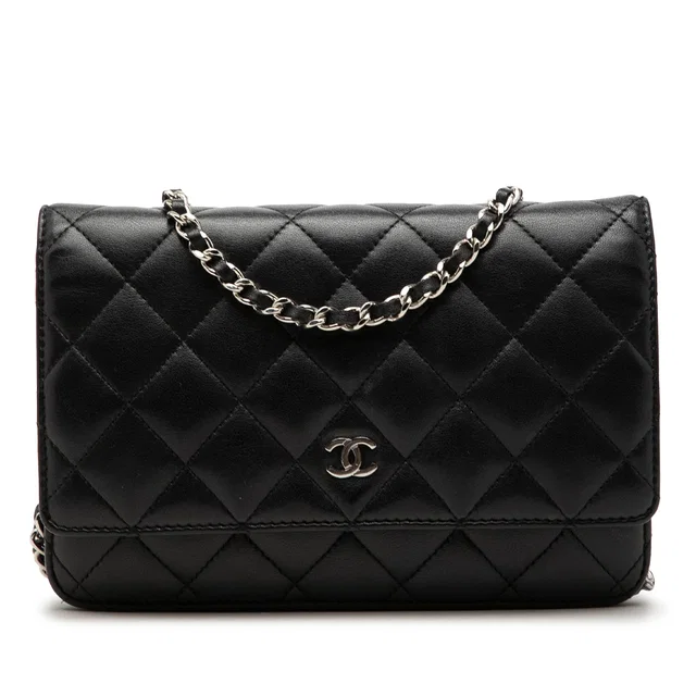 Black Chanel CC Quilted Lambskin Wallet On Chain Crossbody Bag in Black Lambskin from Designer Revival