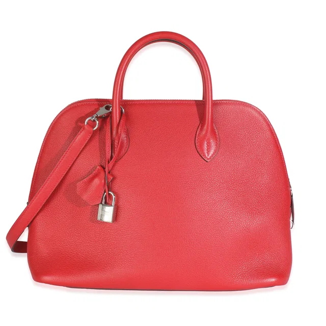 Hermès Rouge Pivoine Evercolor 1923 Bolide 30 Phw Red Leather Handbag in Red Leather from HEWI
