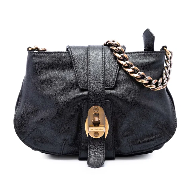 Black Burberry Small Grained Calfskin Holyoake Crossbody in Black Caviar leather from Designer Revival