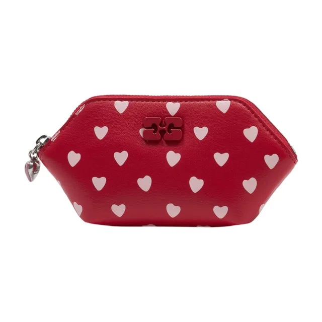 GANNI Heart-Embroidered Lambskin Coin Purse — Red Purses in Red Lambskin from HEWI
