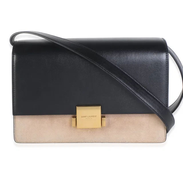 Saint Laurent Black Beige Calfskin Suede Medium Bellechasse Flap Bag in Black Calfskin from myGemma