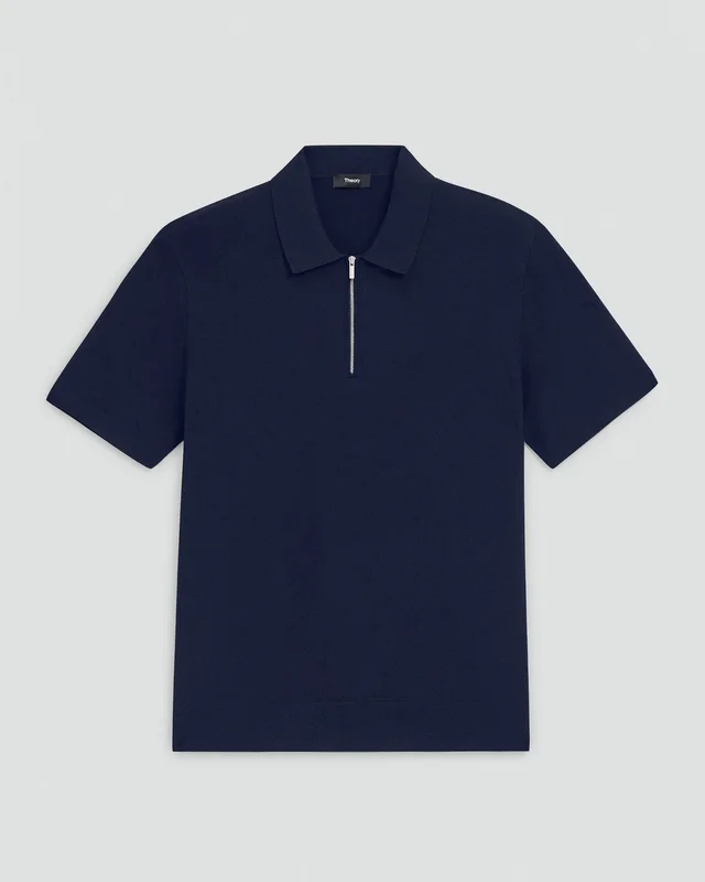 Theory Quarter-Zip Polo Shirt in Light Bilen in DARK ECLIPSE 62% Viscose, 38% Polyester; Exclusive Of Elastic, photo 6 of 12 from Theory