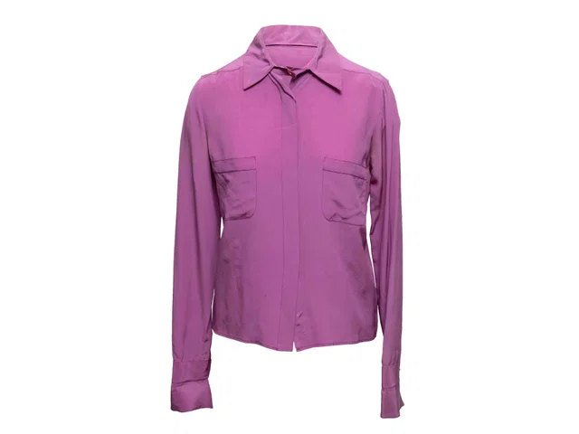 Vintage Purple Chanel Boutique Silk Button-Up Top Size FR 38 in Purple Silk from Designer Revival