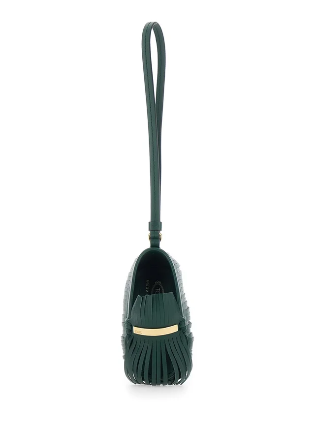 TOD'S Green Pendant with Fringed and Wrist Strap in Leather Woman in Green 100% Calf, photo 2 of 6 from Gaudenzi Boutique