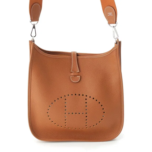Hermès Evelyne 3 Trois 29 PM Taurillon Clemence Amazon Shoulder Bag Gold in Gold Clemence leather from The Reluxe