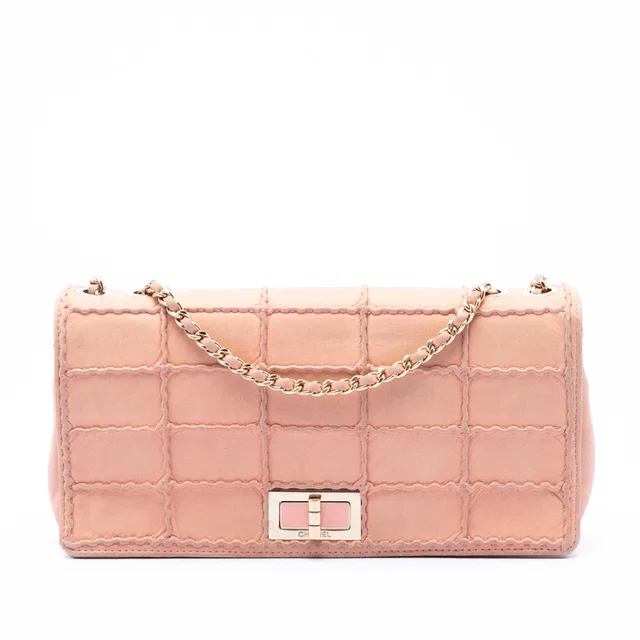 Pink Chanel Small Stitched Iridescent Lambskin Reissue 2.55 Single Flap Crossbody Bag in Pink Lambskin from Designer Revival
