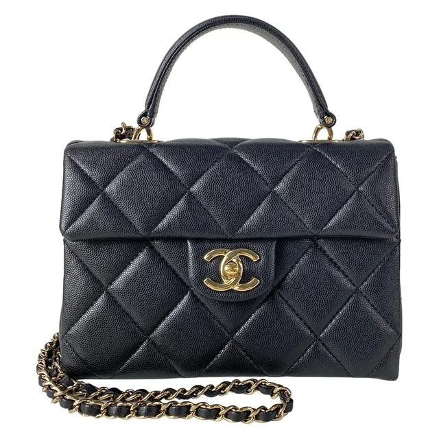 Chanel Shoulder Bag Top Handle Mini Flap Quilted AS Black in Black Caviar leather from The Reluxe