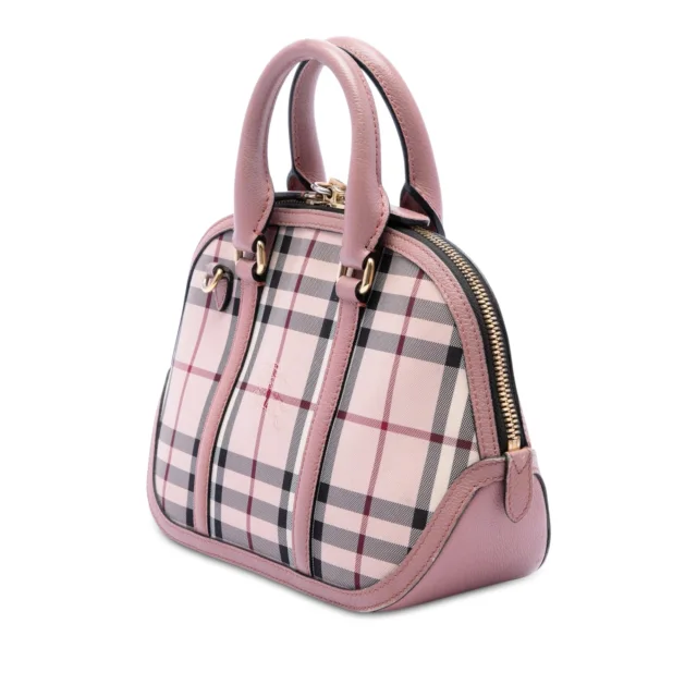 Beige Burberry Small Haymarket Check Nylon Orchard Bowling Bag Satchel in Beige Nylon from Designer Revival, photo 2 of 6