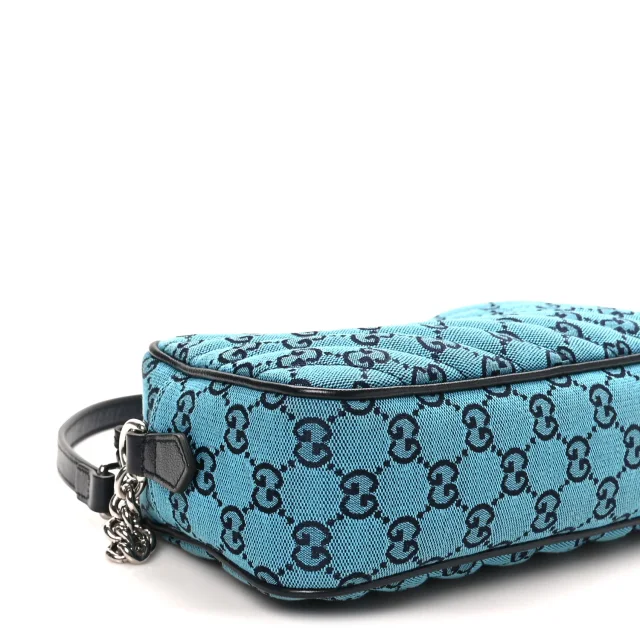 Gucci Monogram Multicolor Matelasse Diagonal Small GG Marmont Chain Shoulder Bag Light Blue in Blue Coated canvas from FASHIONPHILE, photo 9 of 10