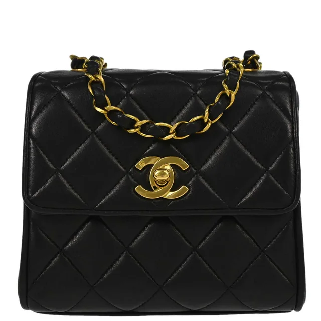 Chanel 1994-1996 Black Lambskin Single Straight Flap Shoulder Bag in Black Lambskin from AMORE Vintage Tokyo