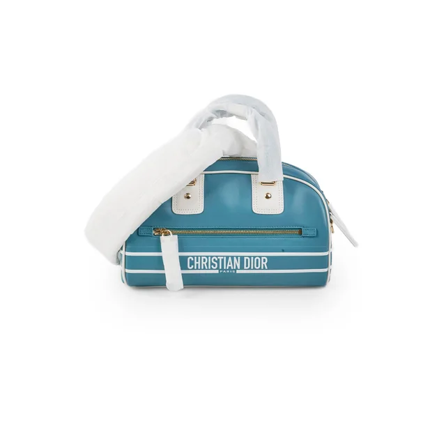 Dior Small Vibe Zip Bowling Bag Aqua in Leather from The Purse Affair