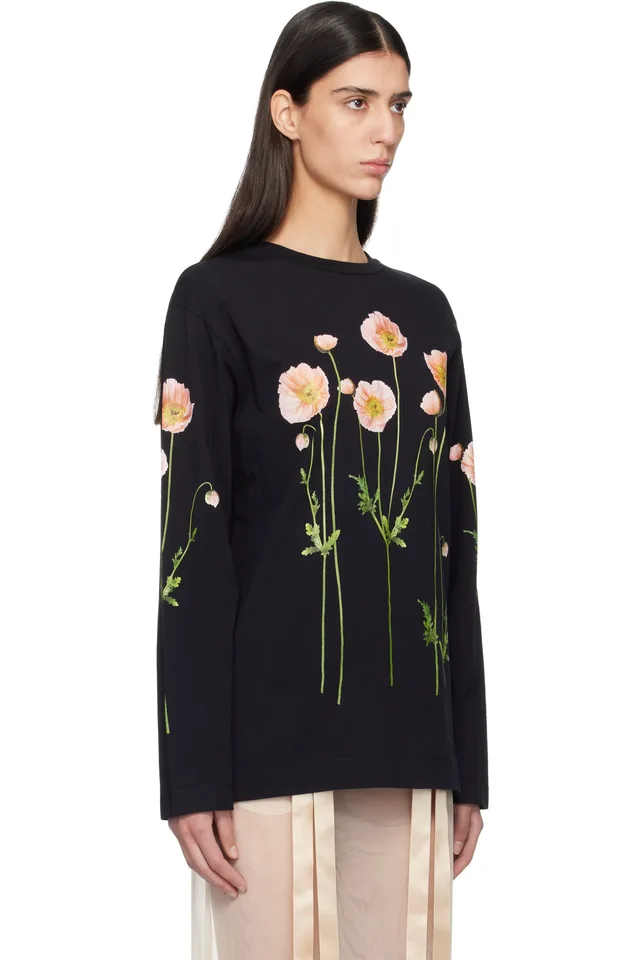 Simone Rocha Black Poppy Field Print Long Sleeve T-shirt, photo 2 of 4 from SSENSE
