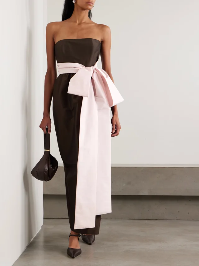 BERNADETTE Lina strapless bow-embellished taffeta gown in Brown, photo 2 of 2 from NET-A-PORTER (Canada)