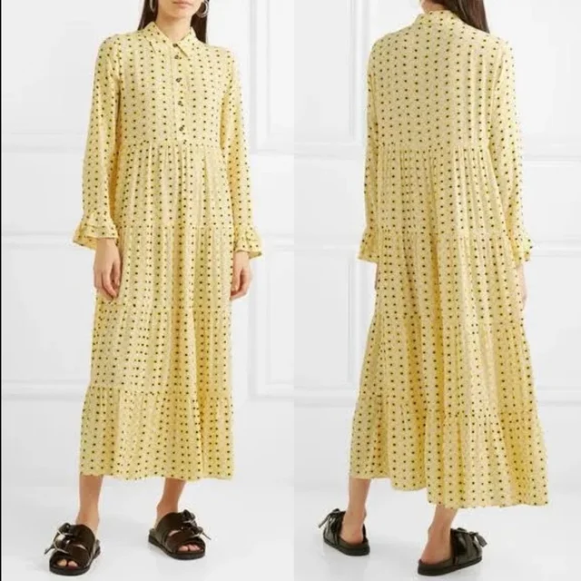 GANNI Floral Crpe Maxi Dress Yellow Sz 40 in yellow from Poshmark