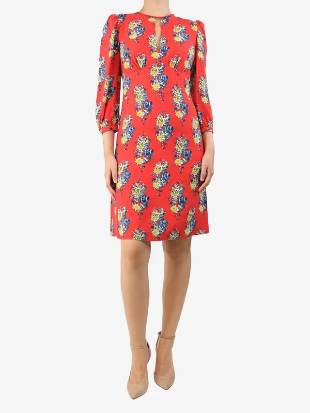 Miu Miu Red floral printed mini dress - size UK 8 in Red from Sign of the Times
