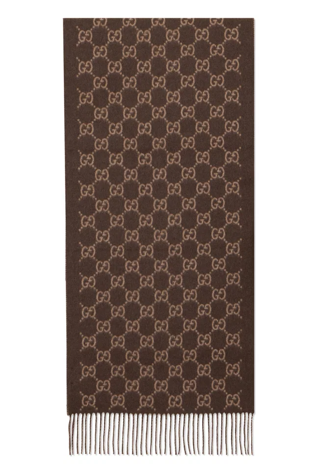 Gucci Gg Monogram Cashmere Scarf — Brown Scarfs in Brown Cashmere from HEWI