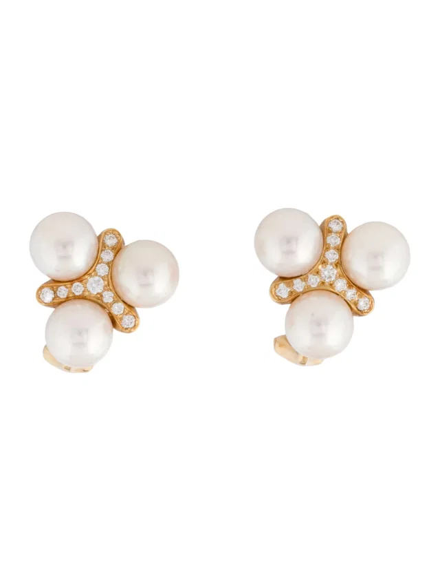 Mikimoto 18K Pearl & Diamond Earclips in multicolor from The RealReal