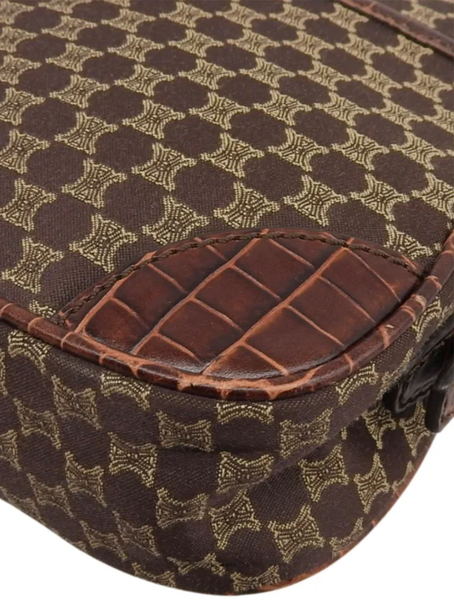 Celine Canvas Croco Embossed Macadam Pattern Shoulder Bag Brown in Brown Canvas from VINTAGE QOO TOKYO, photo 7 of 10