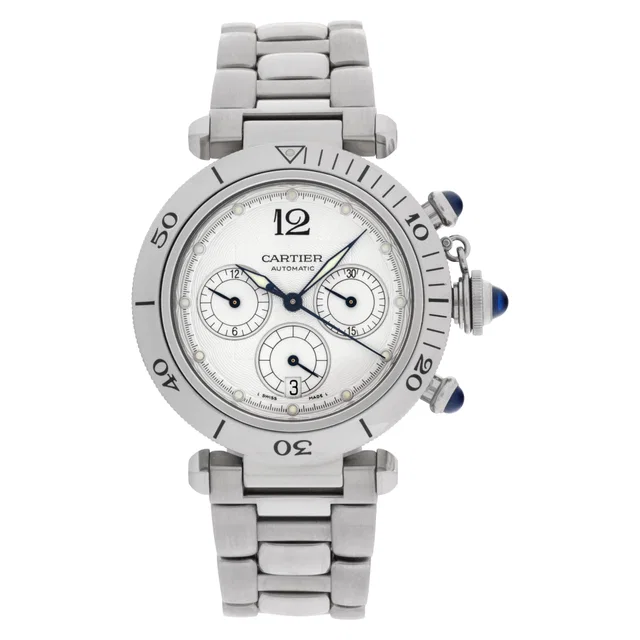 Cartier Pasha Chronograph 38mm W31030H3 in Stainless Steel from Gray And Sons