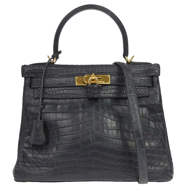 Hermès 2001 Blue Indigo Matt Niloticus Kelly 28 Retourne 2way Shoulder Handbag in Blue Crocodile from AMORE Vintage Tokyo
