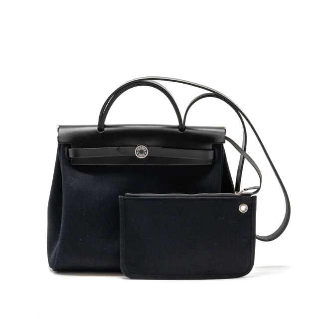 Hermès Herbag 31 Zip Bag Canvas / Hunter Leather Black SHW Stamp K in Black Canvas from EMIER