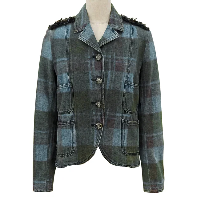 Chanel Tartan Check Pattern Denim Jacket #34 Multi-Color in Multicolor Denim from VINTAGE QOO TOKYO