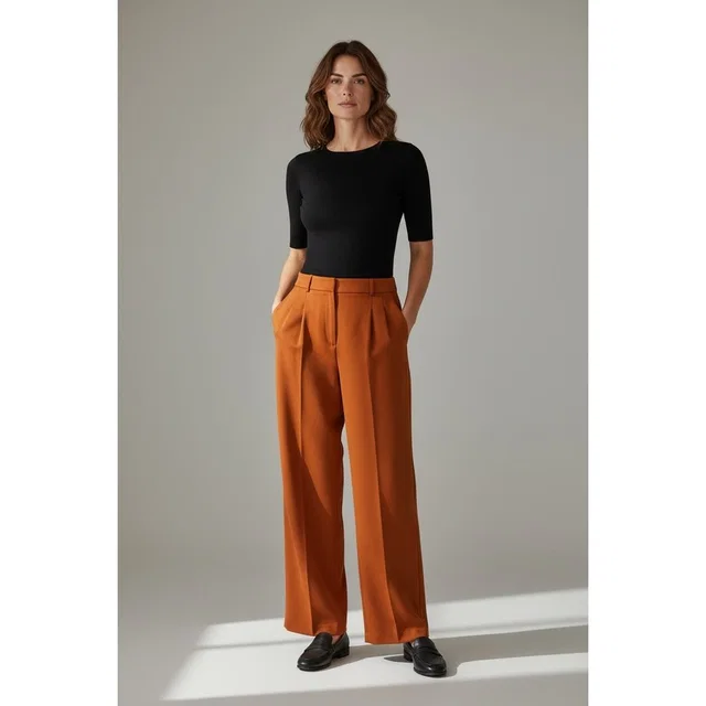 Christian Lacroix Burnt Orange Pleated Wide Leg Trousers Pants Size 2 in orange from Poshmark