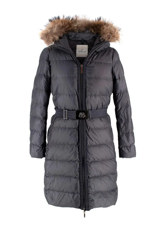 Moncler Grey Longline Nantes Puffer with Racoon Fur Hood in Grey from HEWI