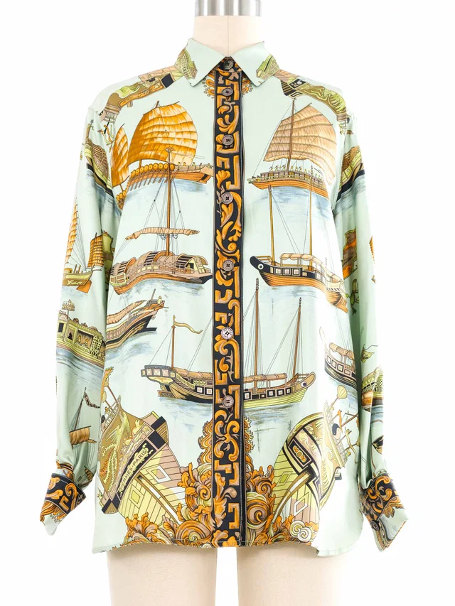 Hermès Jonques Et Sampans Silk Top in Silk from Arcade Vintage