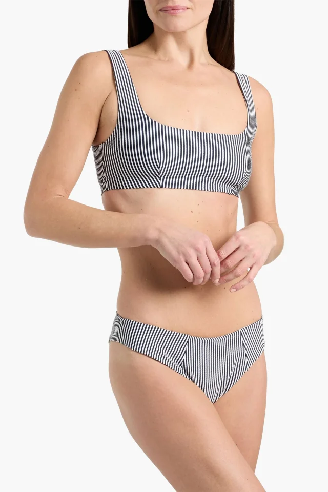 Simkhai Huxley Striped Stretch-Seersucker Bikini Top in Navy, photo 2 of 4 from THE OUTNET