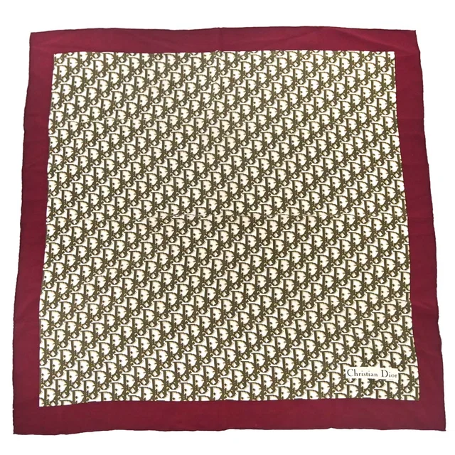 Dior Brown Bordeaux Trotter Scarf Stole Small Good in Brown Silk from AMORE Vintage Tokyo
