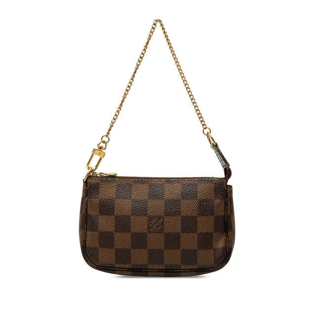 Brown Louis Vuitton Damier Ebene Mini Pochette Accessoires Handbag in Brown Canvas from Designer Revival