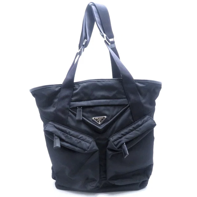 Prada Tote Black Nylon Leather in Black Nylon from The Reluxe
