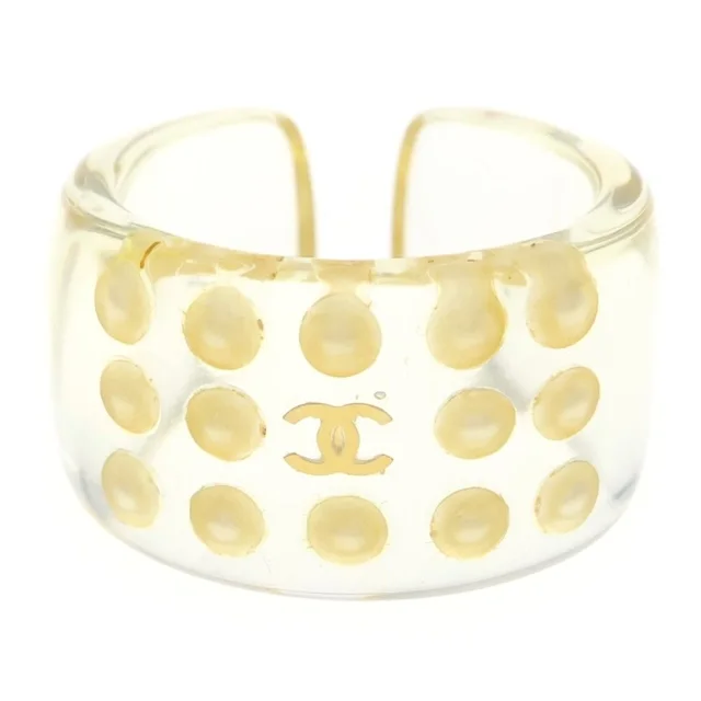 Chanel CC Logo Resin Ring Faux Pearl Plastic Gold in Gold Resin from The Reluxe