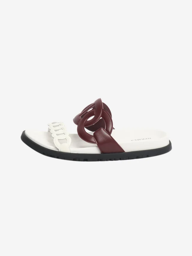 Hermès Burgundy and white Extra sandals - size EU 43 in White Leather from Sign of the Times