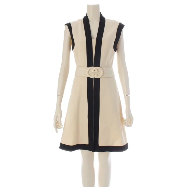 Gucci Jersey GG Belted Sleeveless Dress White Black in Black from The Reluxe