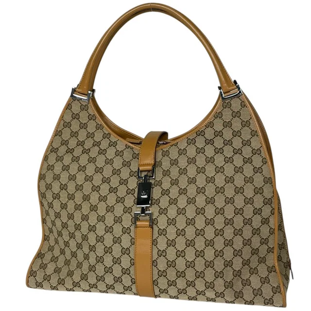 Gucci Shoulder Bag Jackie Line GG Pattern Canvas Beige Brown in Brown Canvas from The Reluxe