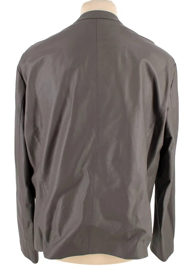Giorgio Armani Collezioni Grey Pleated Leather Jacket in Grey Leather from HEWI
