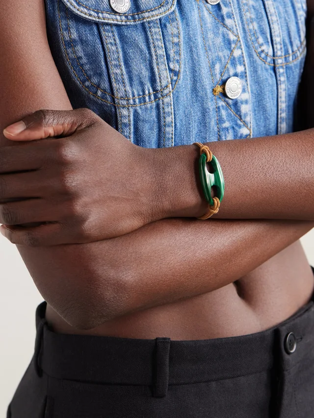 JENNA BLAKE 18-karat gold malachite and suede bracelet in Green, photo 2 of 2 from NET-A-PORTER (Canada)