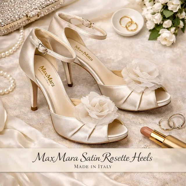 Max Mara Satin Rosette Ankle Strap Heels Champagne Size 39 Made In Italy in Satin from Poshmark