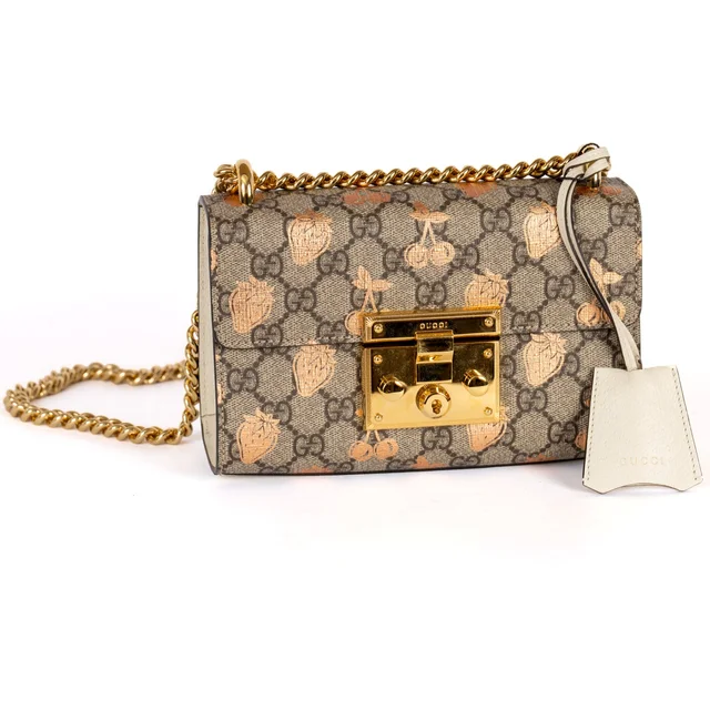 Gucci Small Padlock Berry Print GG Monogram Coated Canvas Crossbody Bag - Beige from H&T