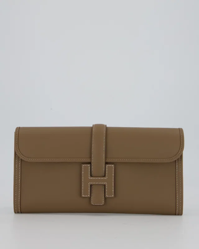 Hermès Jige Elan 29cm Clutch Bag in Etoupe Swift Leather in Taupe Swift leather from Sellier