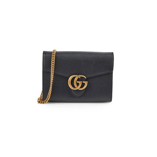 Gucci Marmont Black Leather Wallet On Chain WOC in Black Leather from The Purse Affair